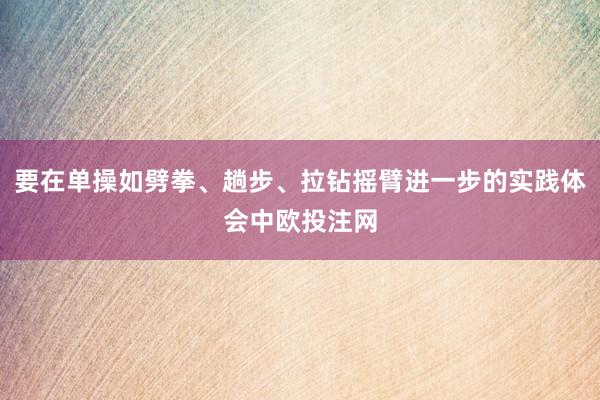 要在单操如劈拳、趟步、拉钻摇臂进一步的实践体会中欧投注网