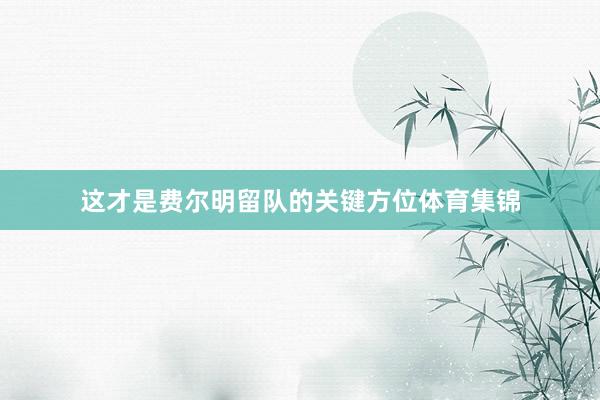 这才是费尔明留队的关键方位体育集锦